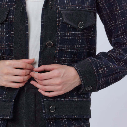 DENIM AND CHECKS TWEED JACKET