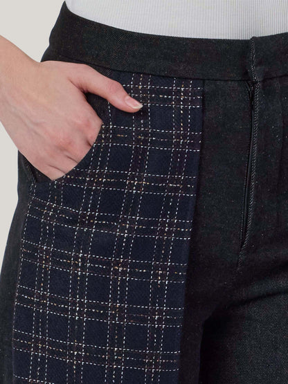 DENIM AND CHECKS TWEED PANTS