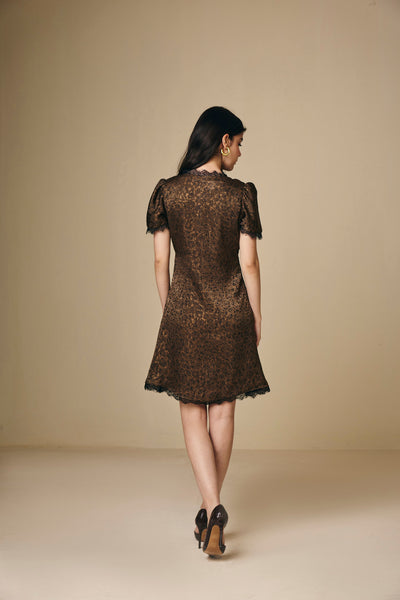 Animal Foil Print Satin Short Dress