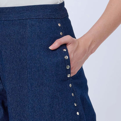 DARK BLUE STUDDED BARREL LEG JEANS