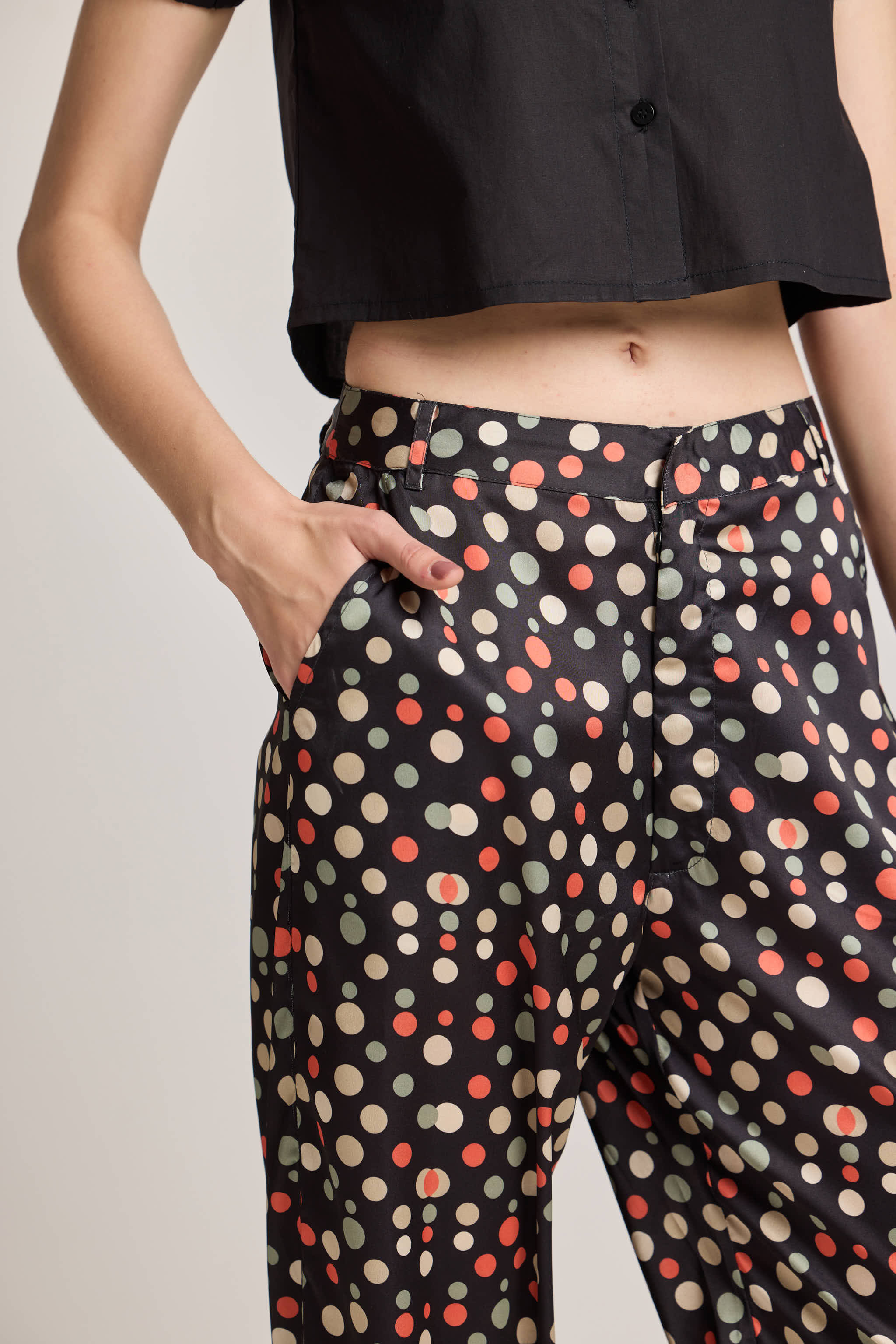Black Polka Gems Printed Pants