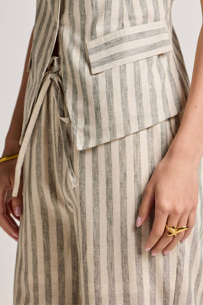 Green and White Striped Linen Trousers