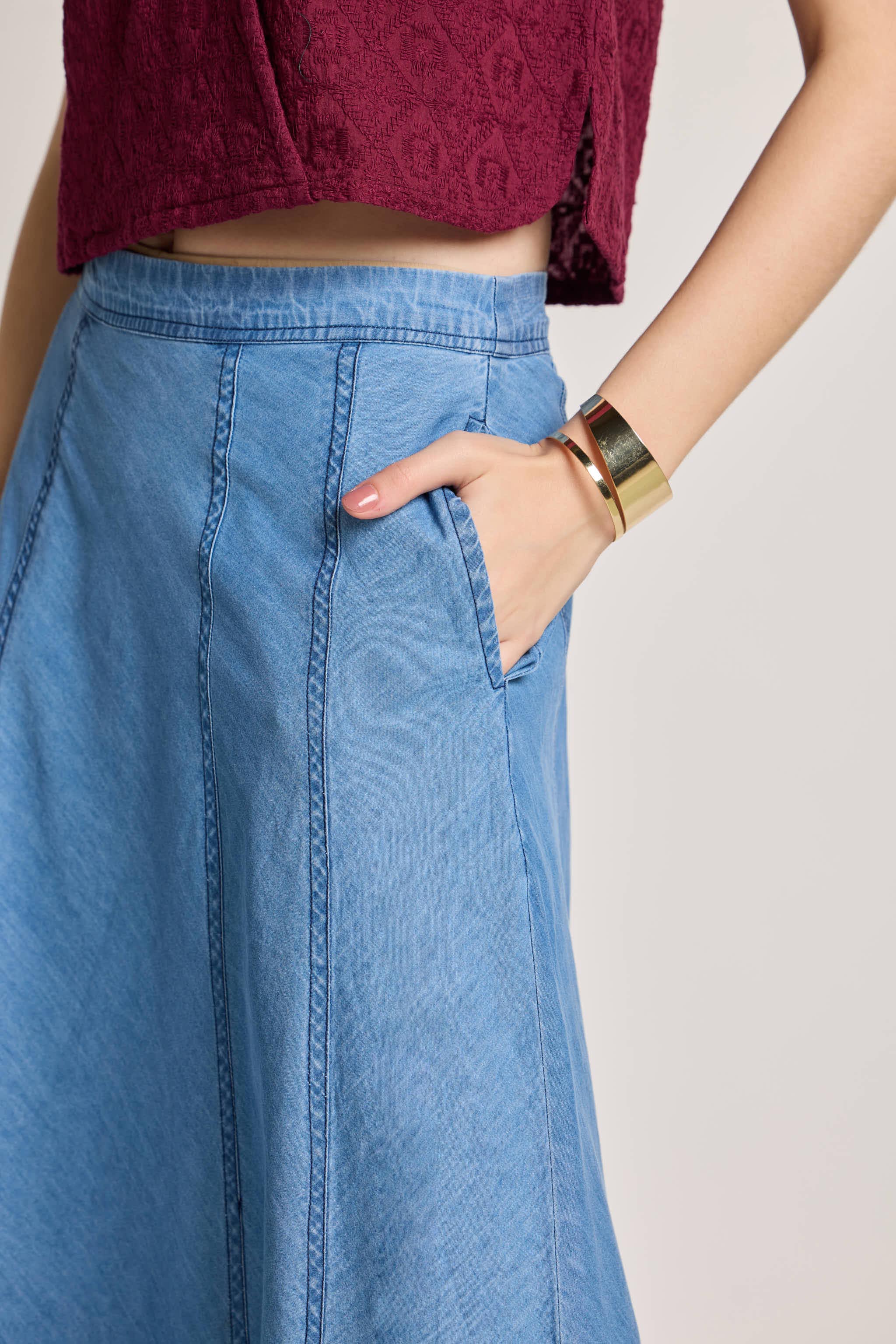 Mid Wash A-Line Denim Skirt