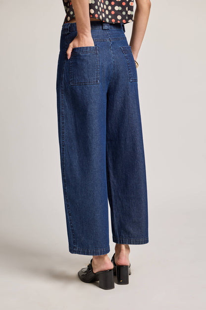 Dark Wash Barrel-Leg Denim Jeans