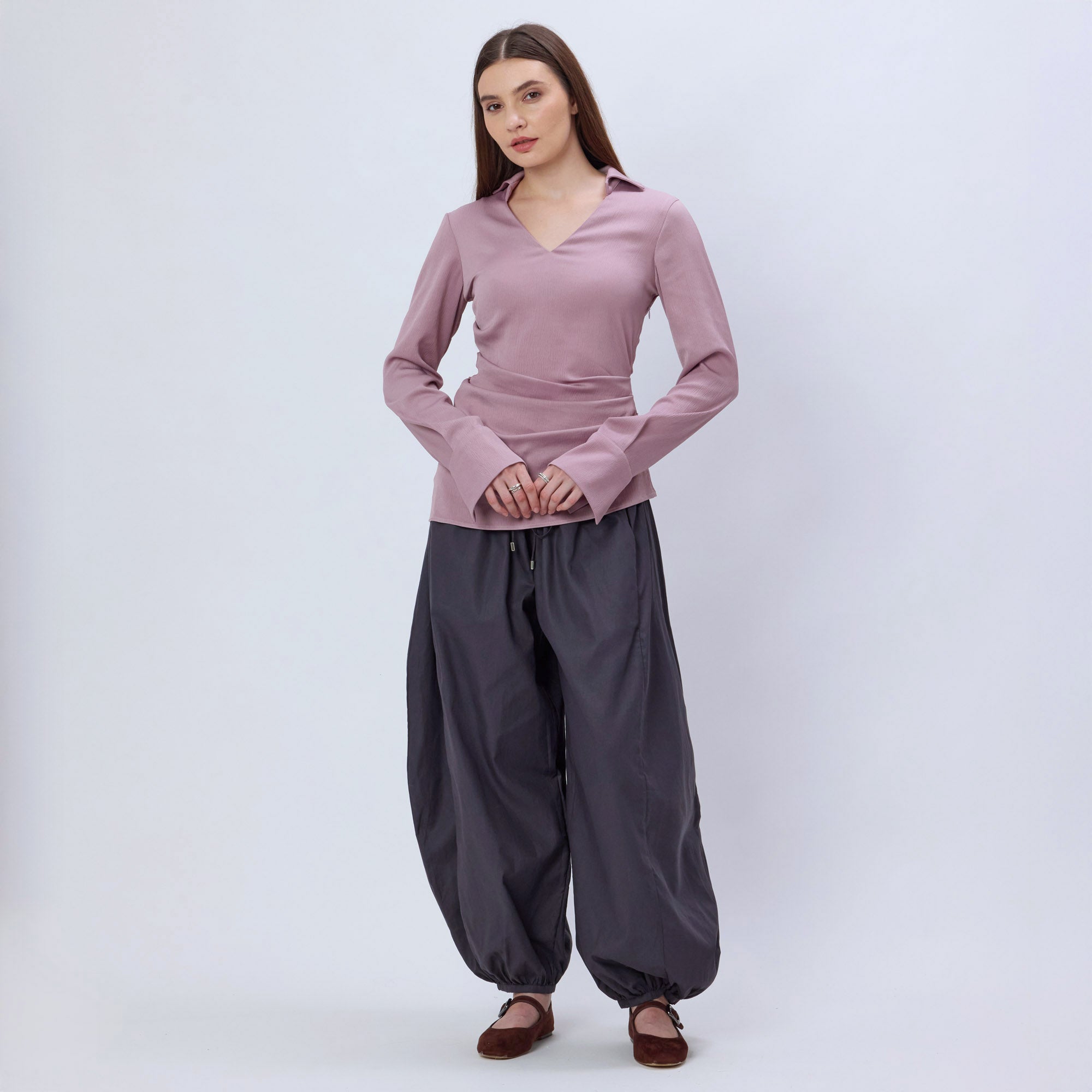 PINK SATIN COLLARED TOP