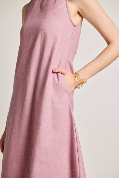 Blush Pink Cotton Linen Sleeveless U-Hem Dress