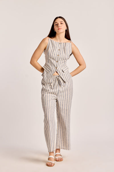 Blue and White Striped Linen Waistcoat