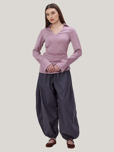 PINK SATIN COLLARED TOP