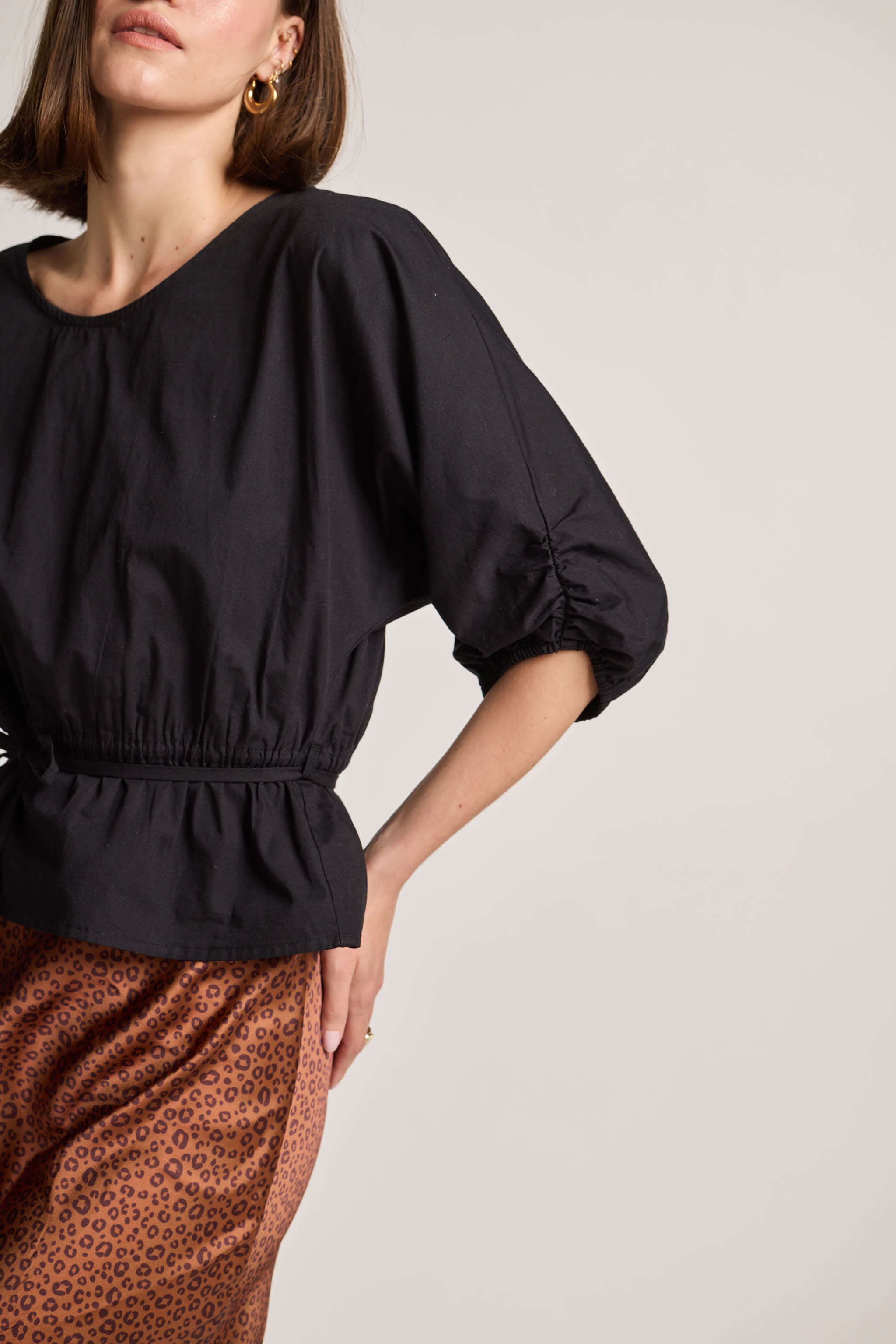 Black Cotton Drawstring Top