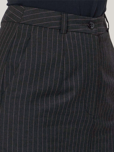 PINK AND GREY PINSTRIPE MIDI SKIRT