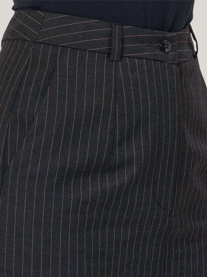 PINK AND GREY PINSTRIPE MIDI SKIRT