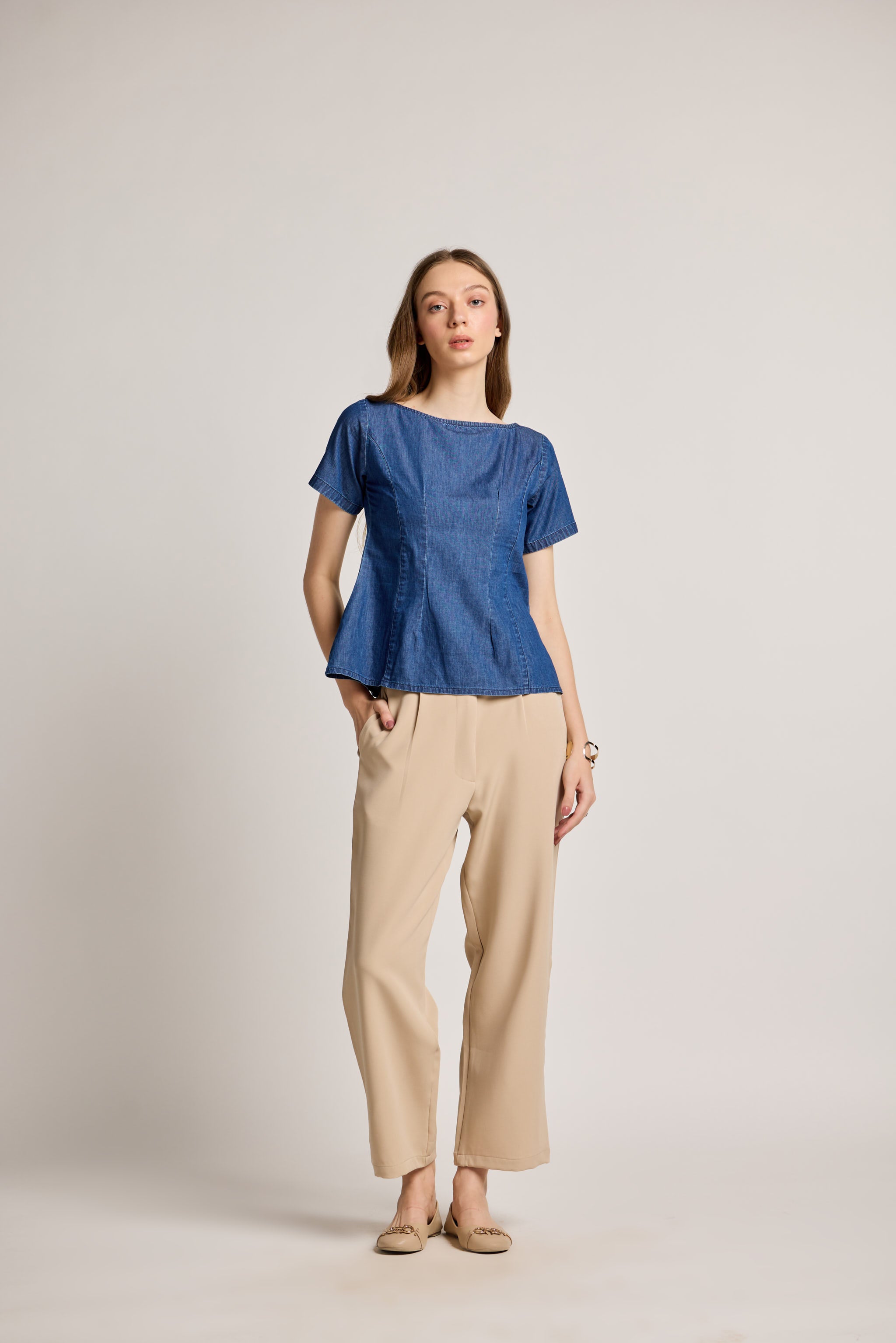 Indigo Denim Peplum Top