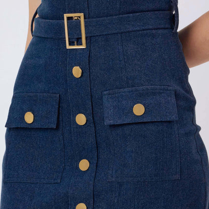 DARK BLUE DENIM MIDI DRESS