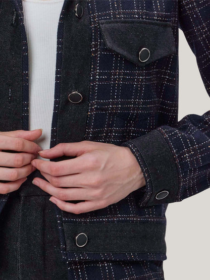 DENIM AND CHECKS TWEED JACKET
