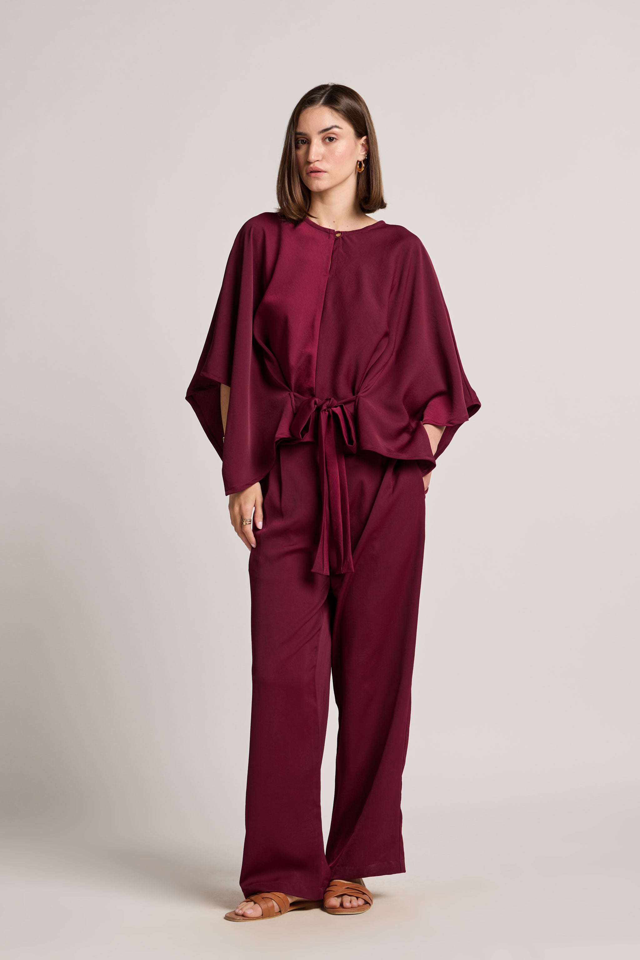 Maroon Pleated Waist Pants