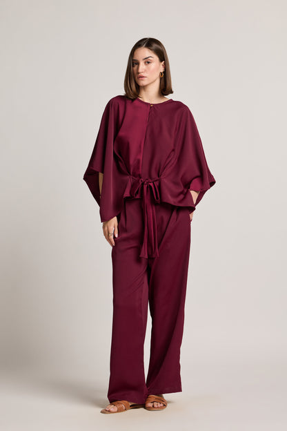 Maroon Pleated Waist Pants