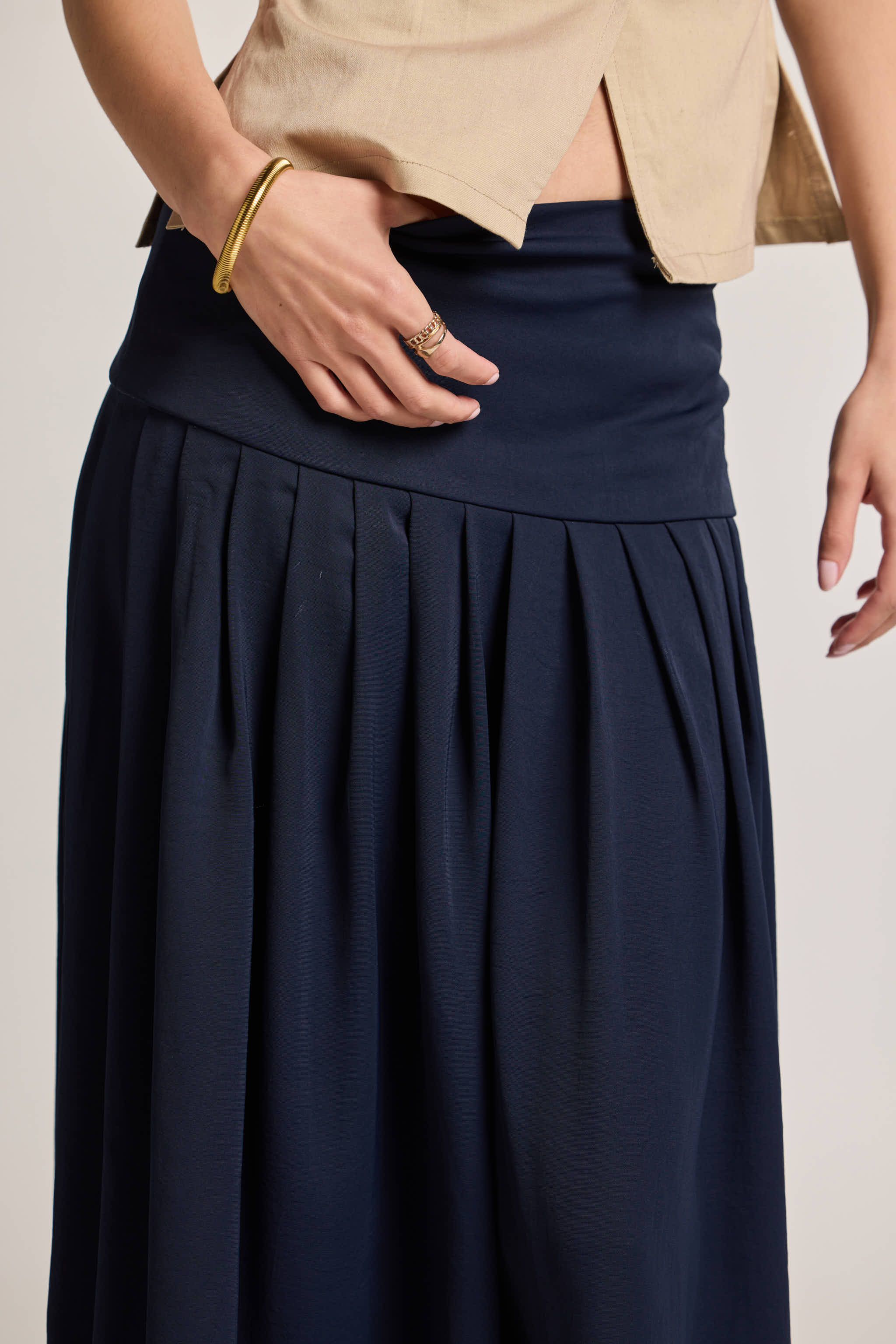 Navy Midaxi Pleated Skirt