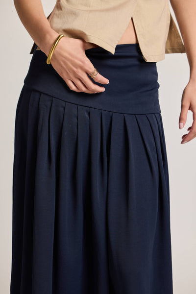 Navy Midaxi Pleated Skirt