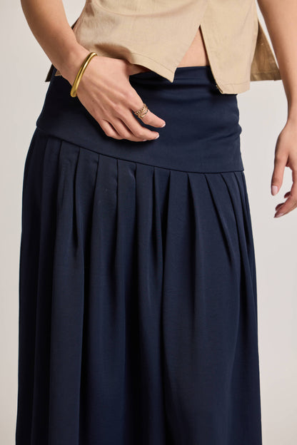 Navy Midaxi Pleated Skirt