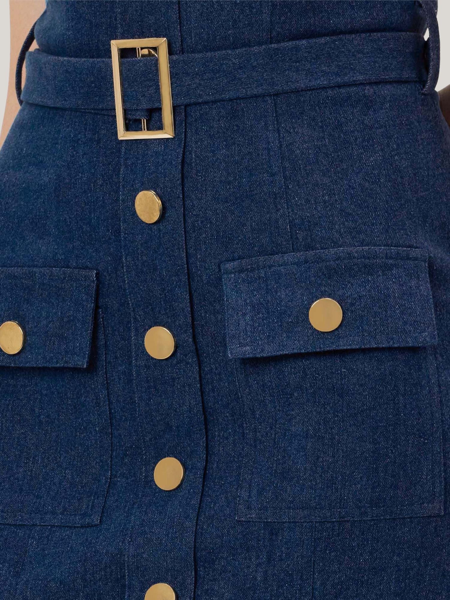 DARK BLUE DENIM MIDI DRESS