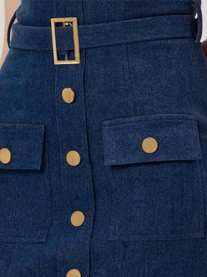 DARK BLUE DENIM MIDI DRESS