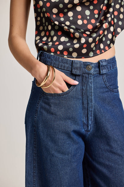 Dark Wash Barrel-Leg Denim Jeans