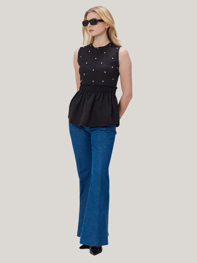 BLACK STUDDED PEPLUM TOP