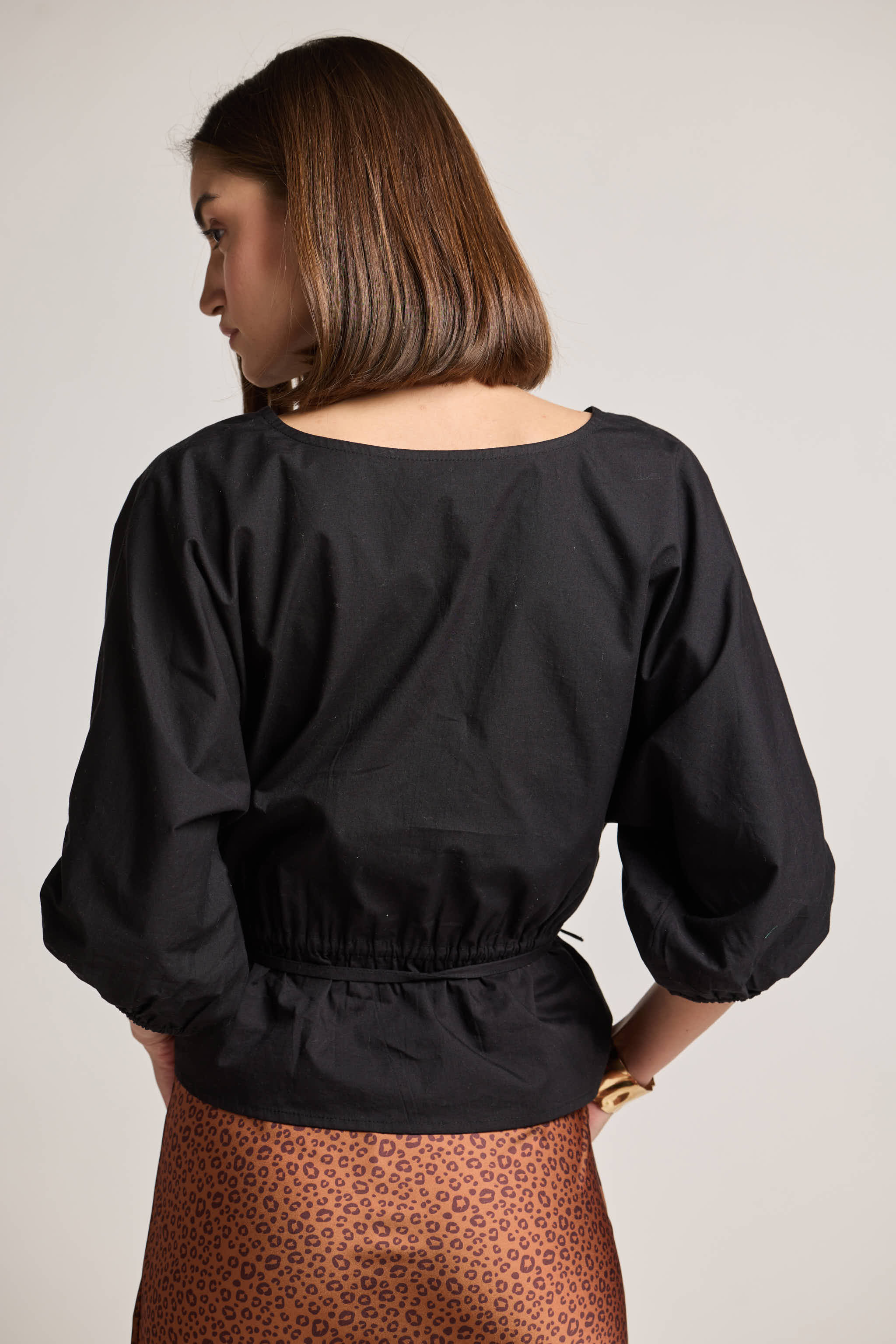 Black Cotton Drawstring Top