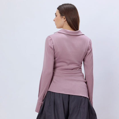 PINK SATIN COLLARED TOP