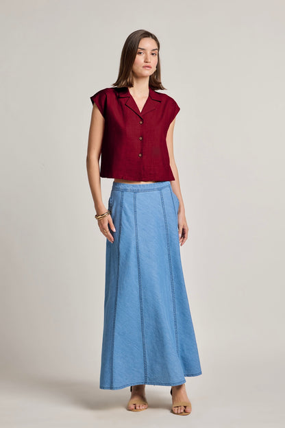 Red Cotton Linen Short Shirt