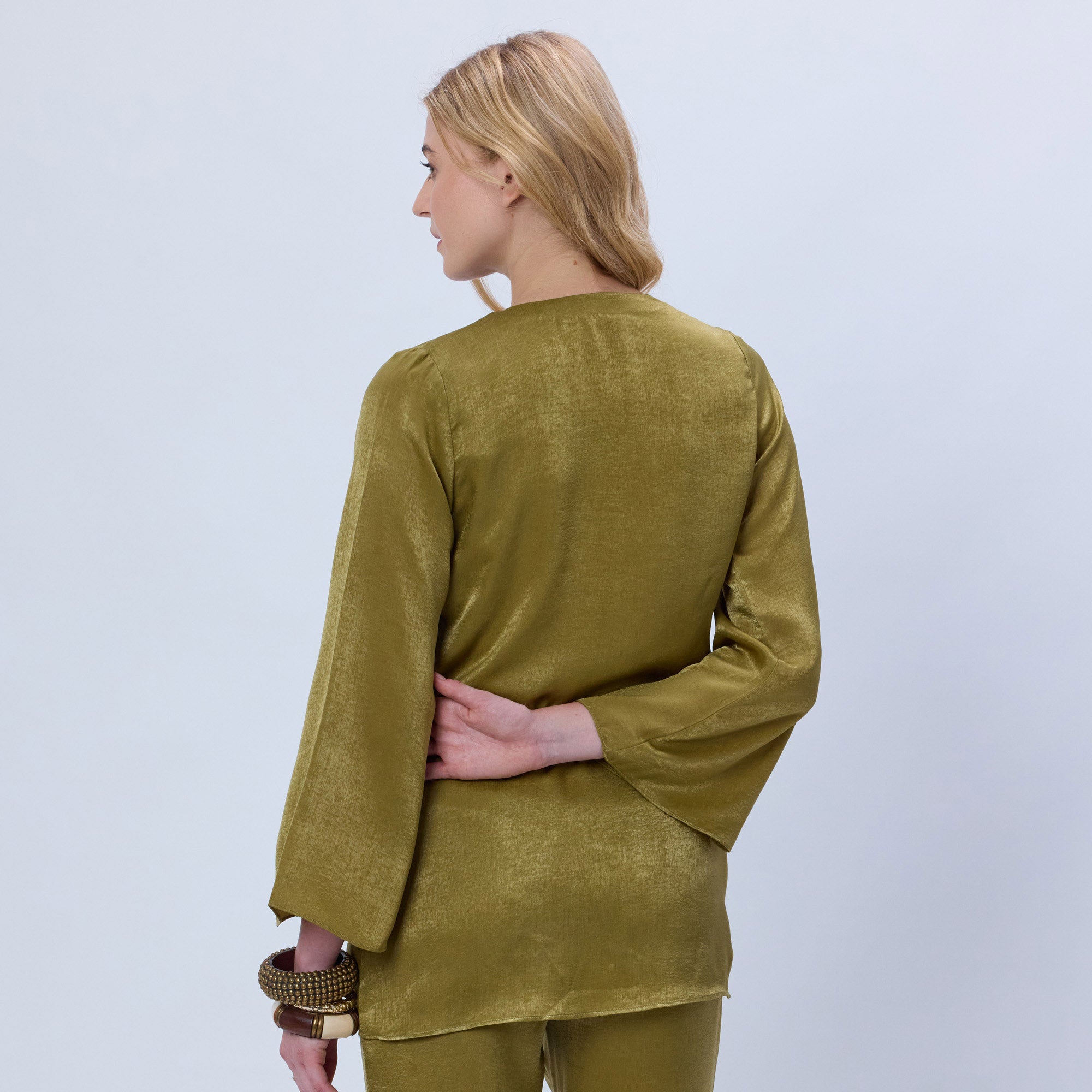 GOLDEN SATIN COWL NECK TOP