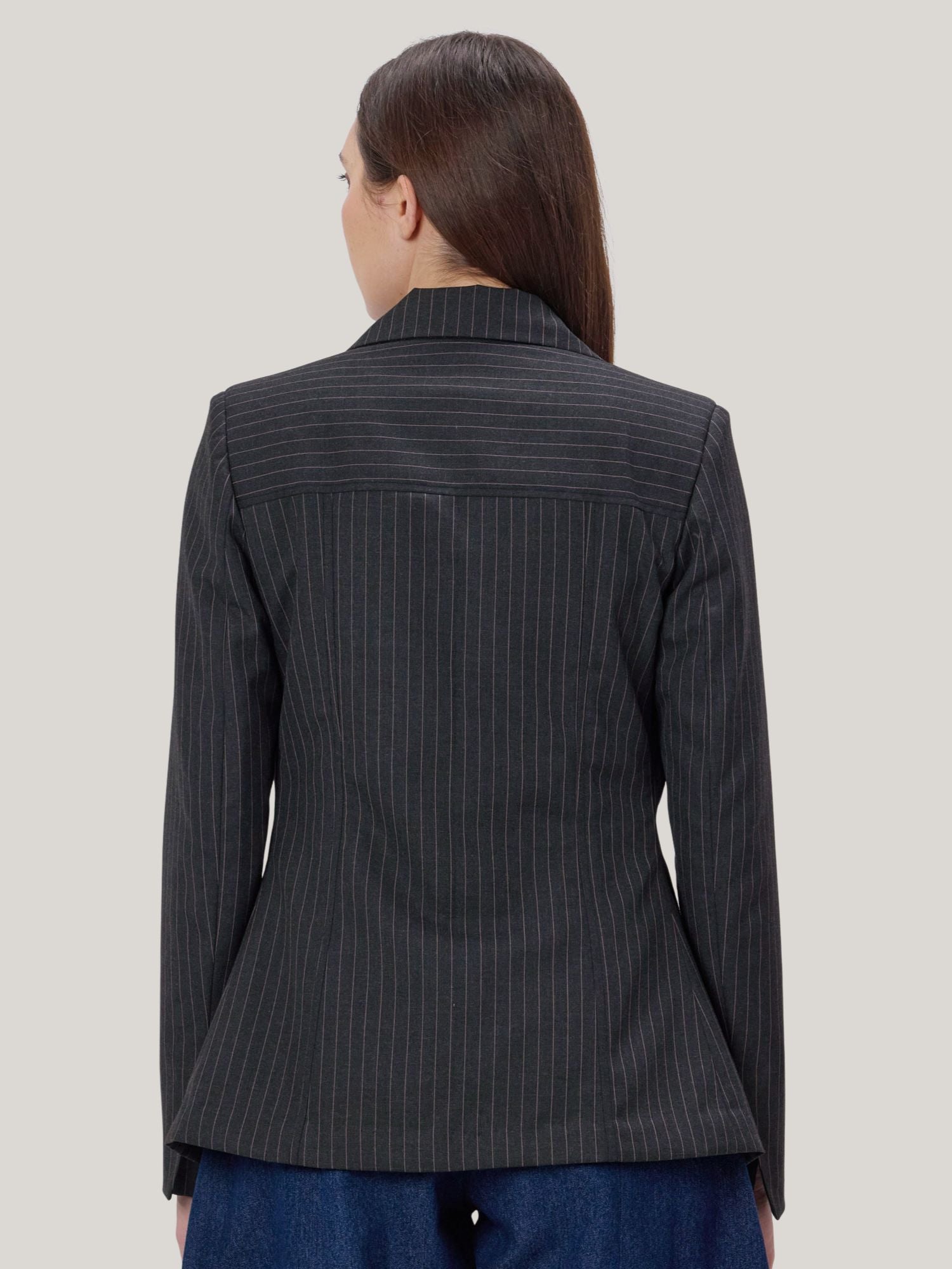 PINK AND GREY PINSTRIPE BLAZER