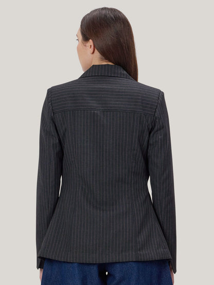 PINK AND GREY PINSTRIPE BLAZER