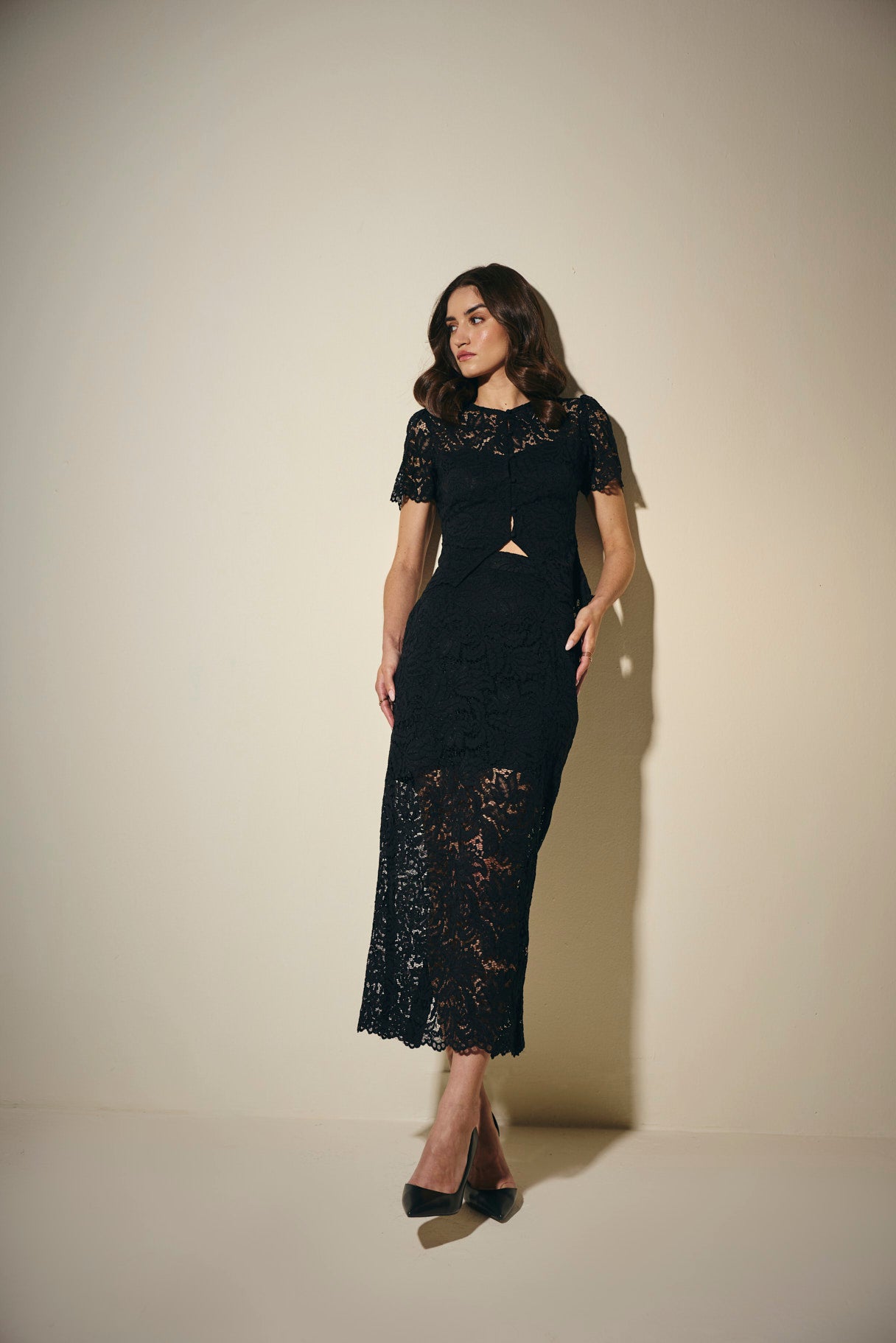 Black 100% Cotton Lace Pencil Skirt