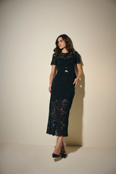 Black 100% Cotton Lace Pencil Skirt