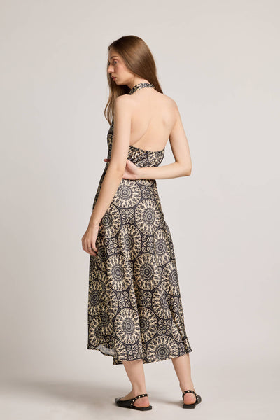 Mandala Black Printed Halter Neck Dress