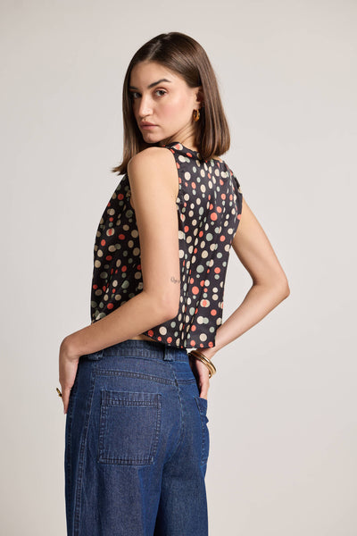 Polka Gems Cowl Neck Sleeveless Printed Top