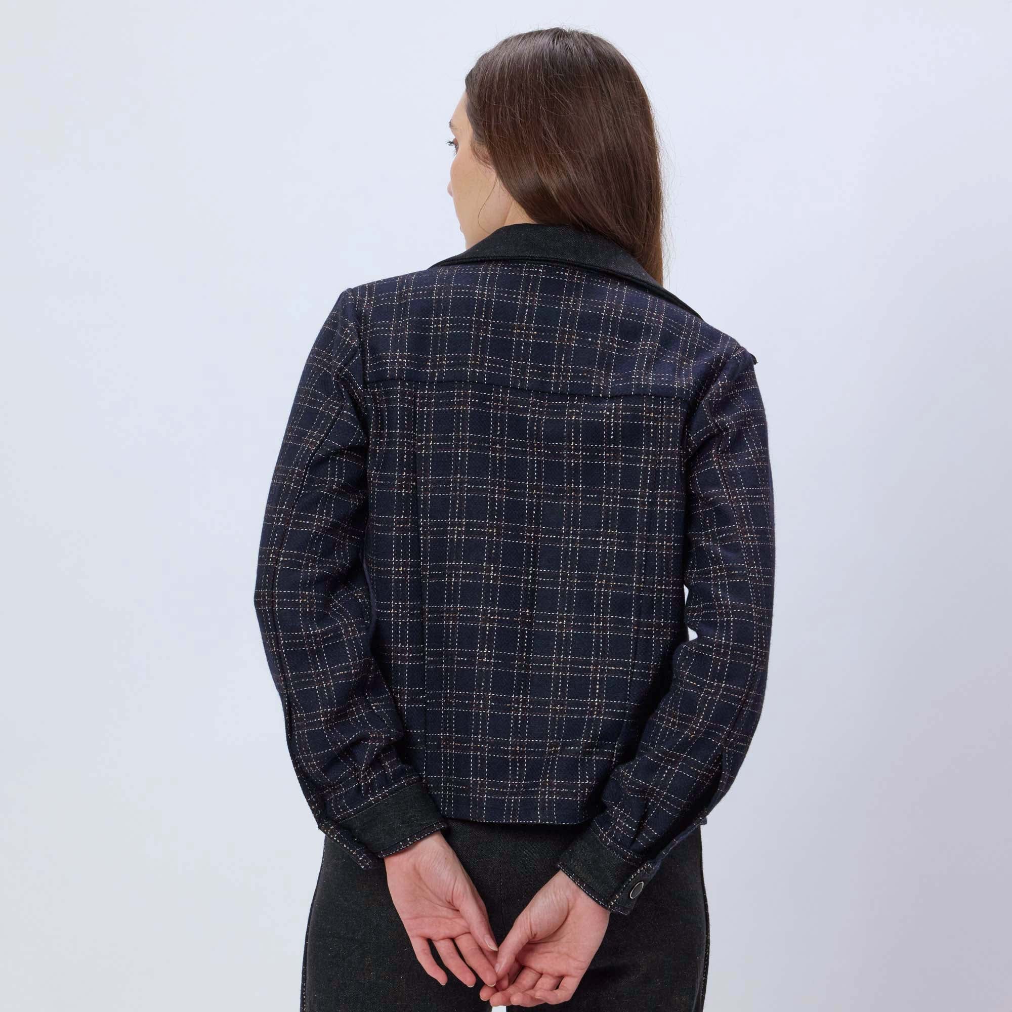 DENIM AND CHECKS TWEED JACKET