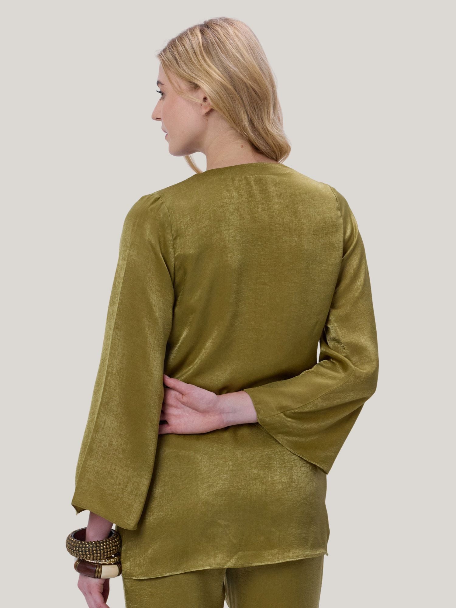 GOLDEN SATIN COWL NECK TOP