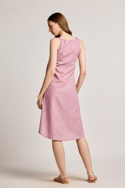 Blush Pink Cotton Linen Sleeveless U-Hem Dress