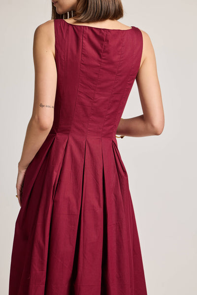 Maroon 100% Cotton Cinched Waist Dress