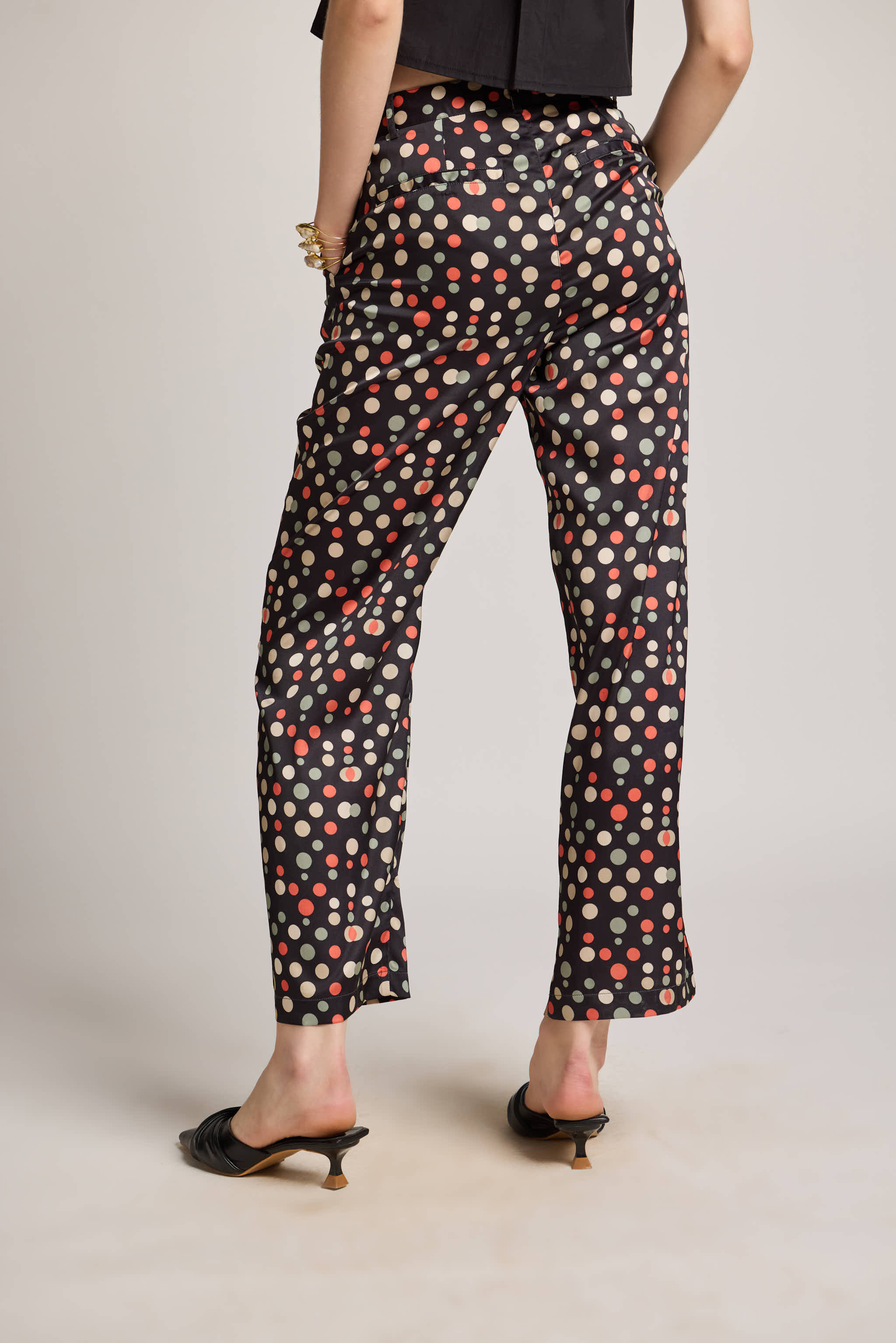 Black Polka Gems Printed Pants
