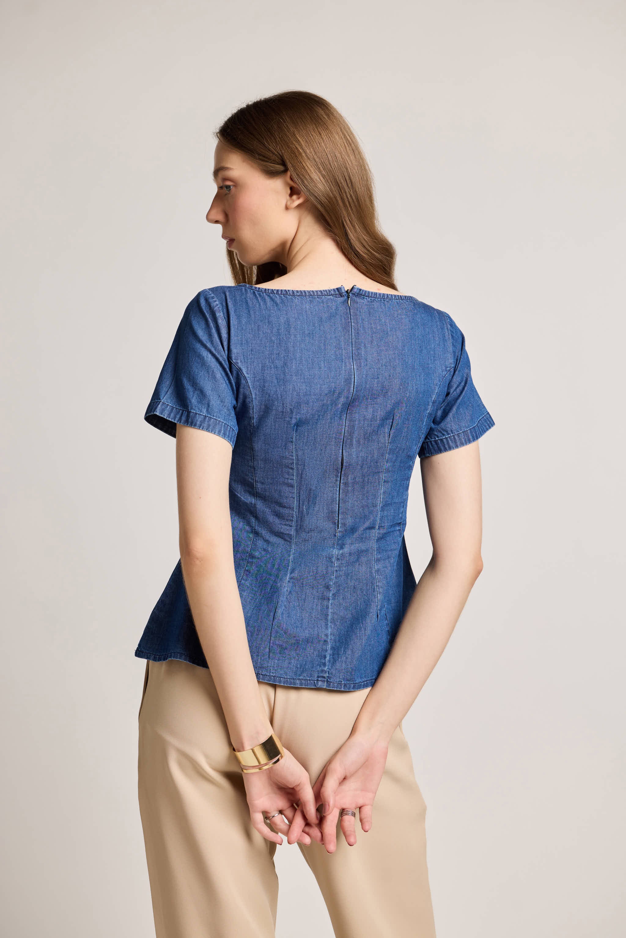 Indigo Denim Peplum Top