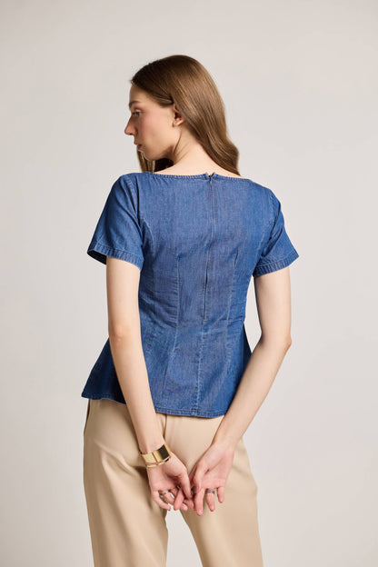 Indigo Denim Peplum Top