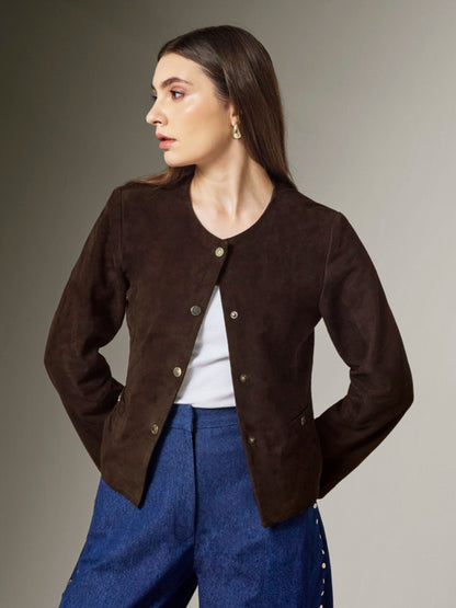 CHOCOLATE BROWN GENUINE SUEDE JACKET