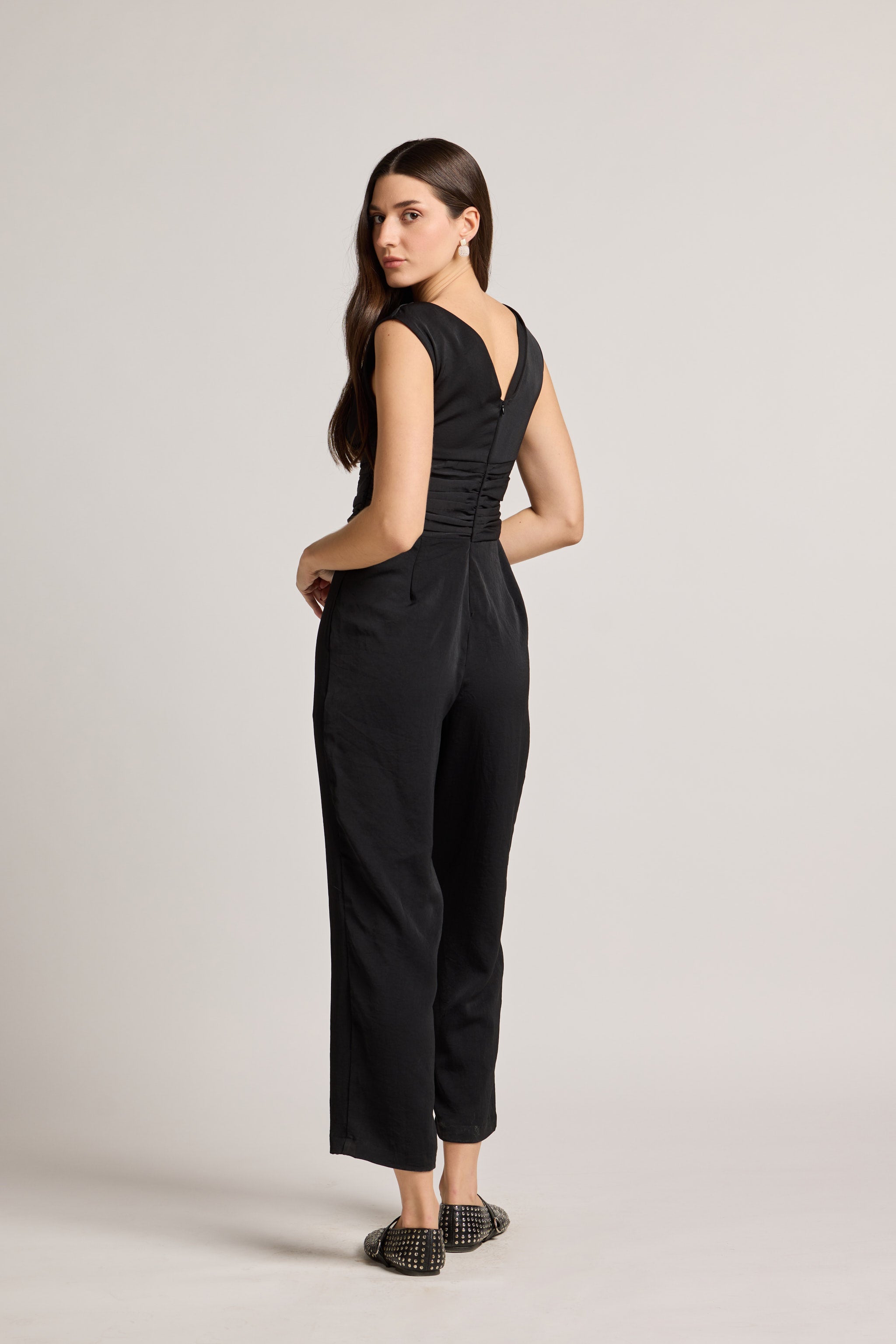 Midnight Black Gathered Waist Jumpsuit