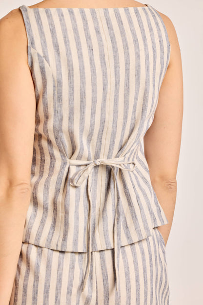 Blue and White Striped Linen Waistcoat