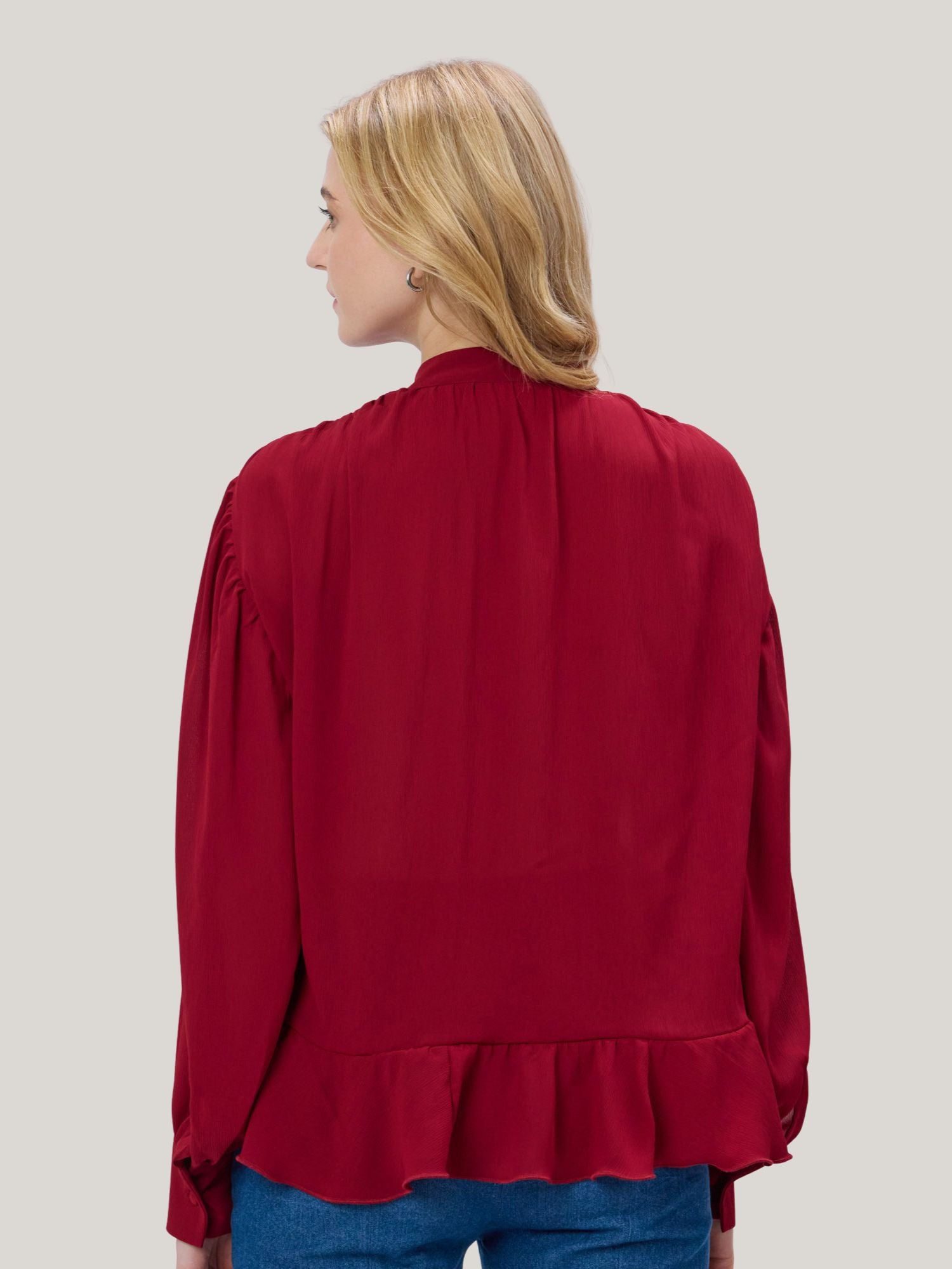 MAROON CHIFFON TIE-NECK TOP