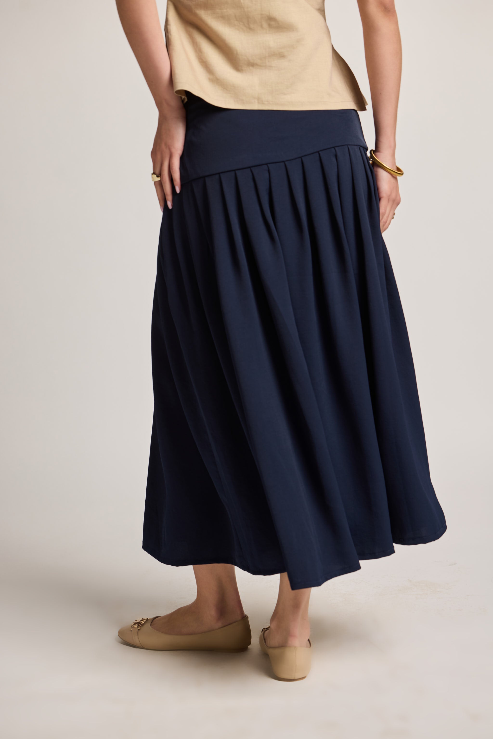 Navy Midaxi Pleated Skirt