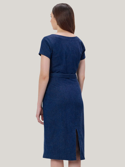 DARK BLUE DENIM MIDI DRESS